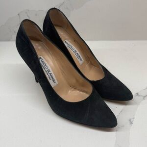 Manolo Blahnik Vintage Black Point Toe Suede Heels